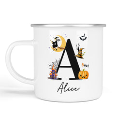 Personalised Halloween Enamel Mug | Halloween Initial | Personalised Halloween Gift