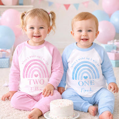Personalised 1st Birthday Pyjamas, First Bib | Rainbow | When I Wake Up I Will Be 1, Girls 1st Birthday Pyjamas, Boys 1st Birthday Pyjamas
