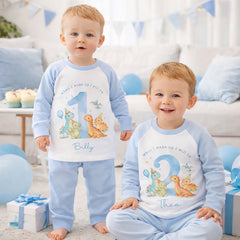 Personalised 1st Birthday Pyjamas, First Bib | Dinosaurs | When I Wake Up I Will Be 1, Boys 1st Birthday Pyjamas