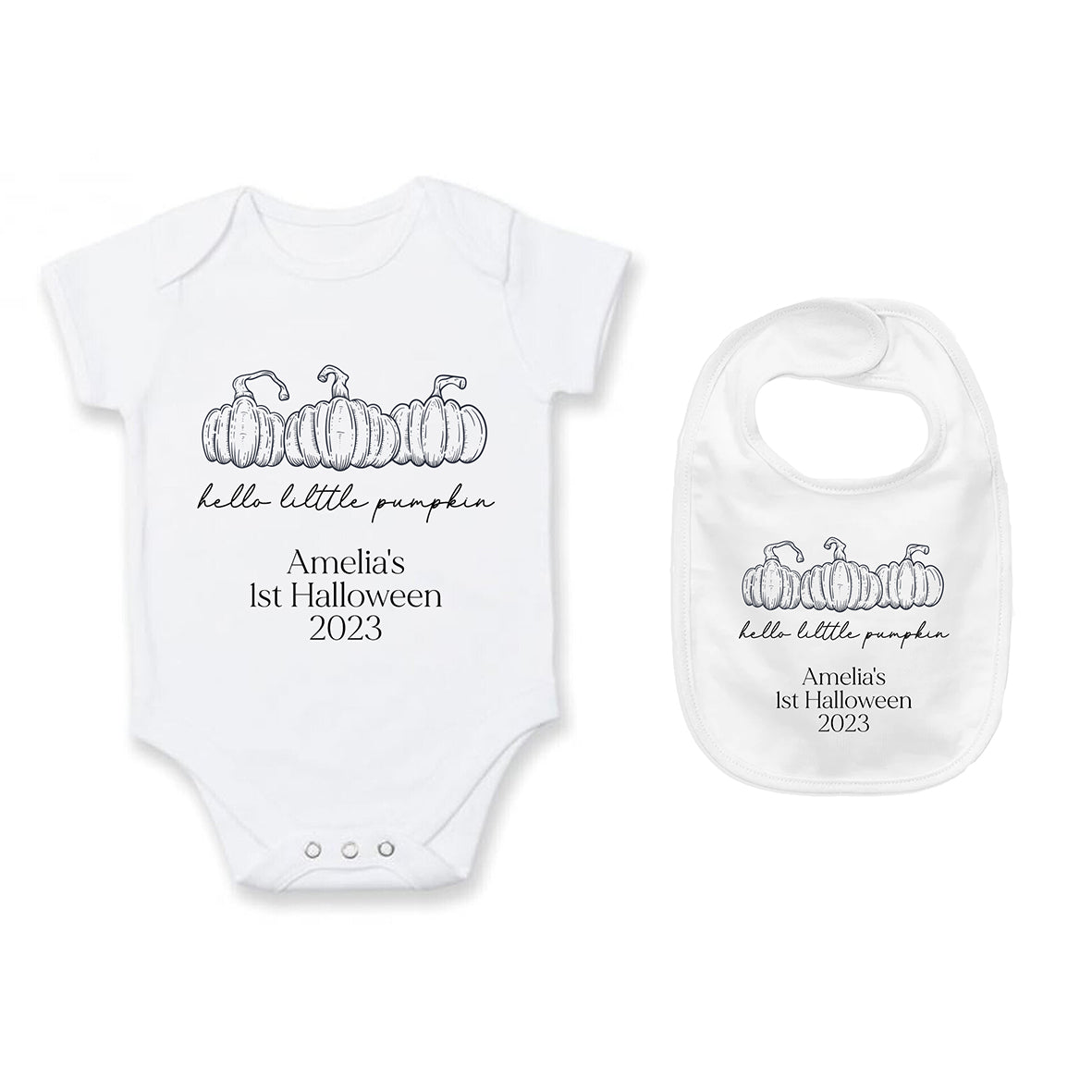 Baby's 1st Halloween | Personalised Halloween Baby Grow | Hello Little Pumpkin | First Halloween Baby Bib, Baby Halloween Gift
