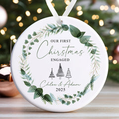 Personalised Engagement Bauble | First Christmas Engaged Bauble | 1st Christmas Engaged Gift | First Christmas Engagement Keepsake - Floral Wreath