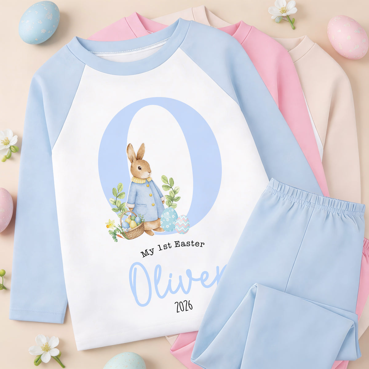 Personalised 1st Easter Pyjamas, Easter Bib | Custom Boys & Girls First Easter Baby Grow, Baby's Easter Romper