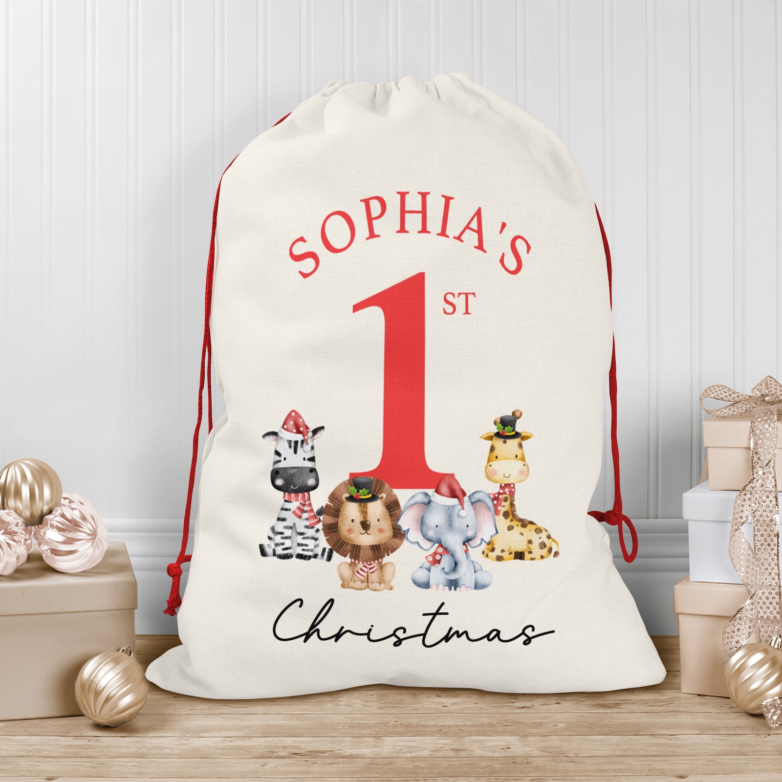 Personalised Christmas Sack | Custom Christmas Stocking | Custom Santa Sack For Kids, Children's Christmas Sack - Christmas Animals