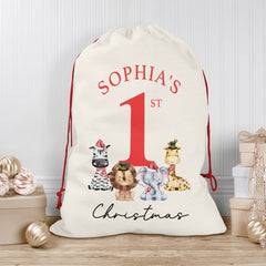 Personalised Christmas Sack | Custom Christmas Stocking | Custom Santa Sack For Kids, Children's Christmas Sack - Christmas Animals