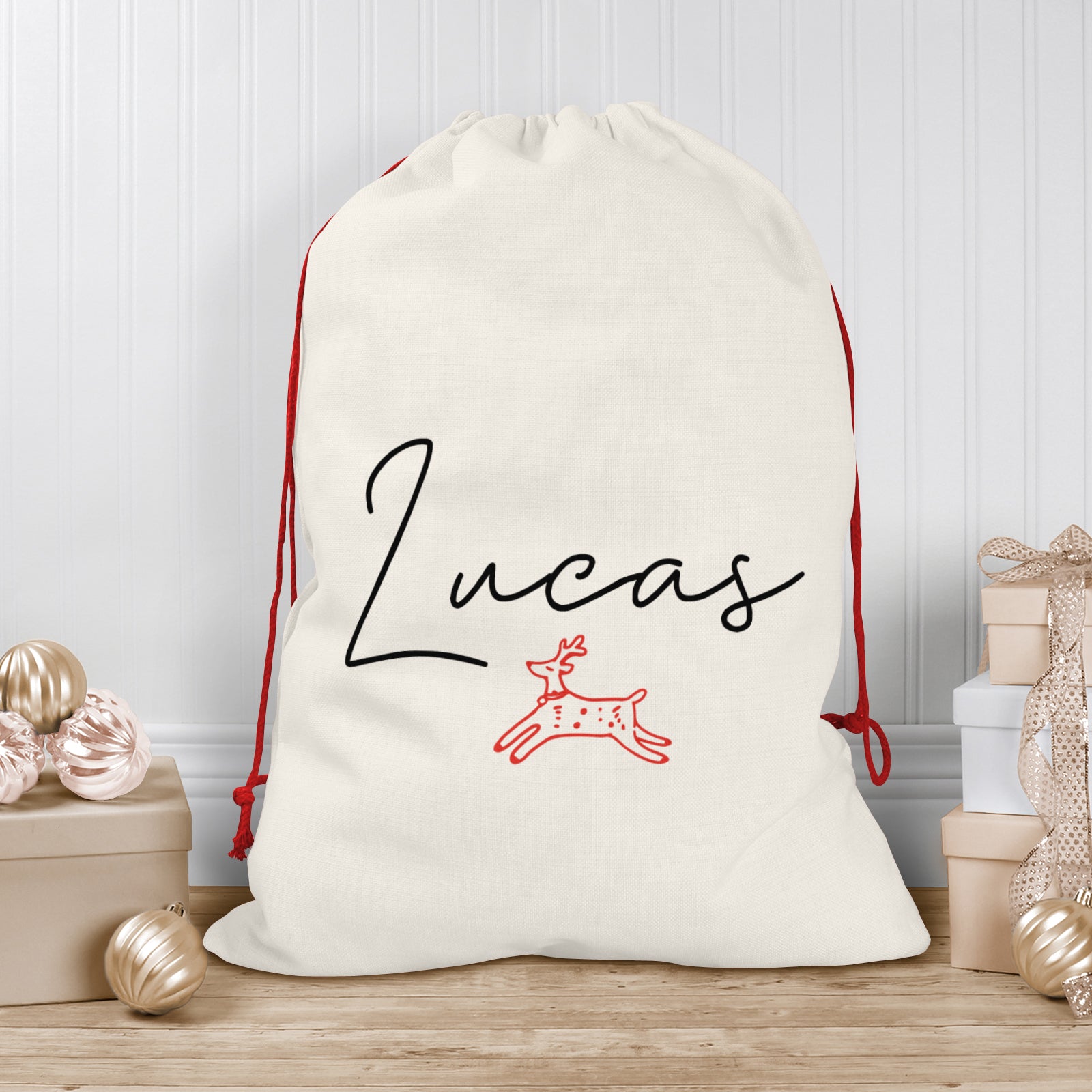 Personalised Christmas Sack | Custom Christmas Stocking | Custom Santa Sack For Kids, Children's Christmas Sack - Handwritten Reindeer