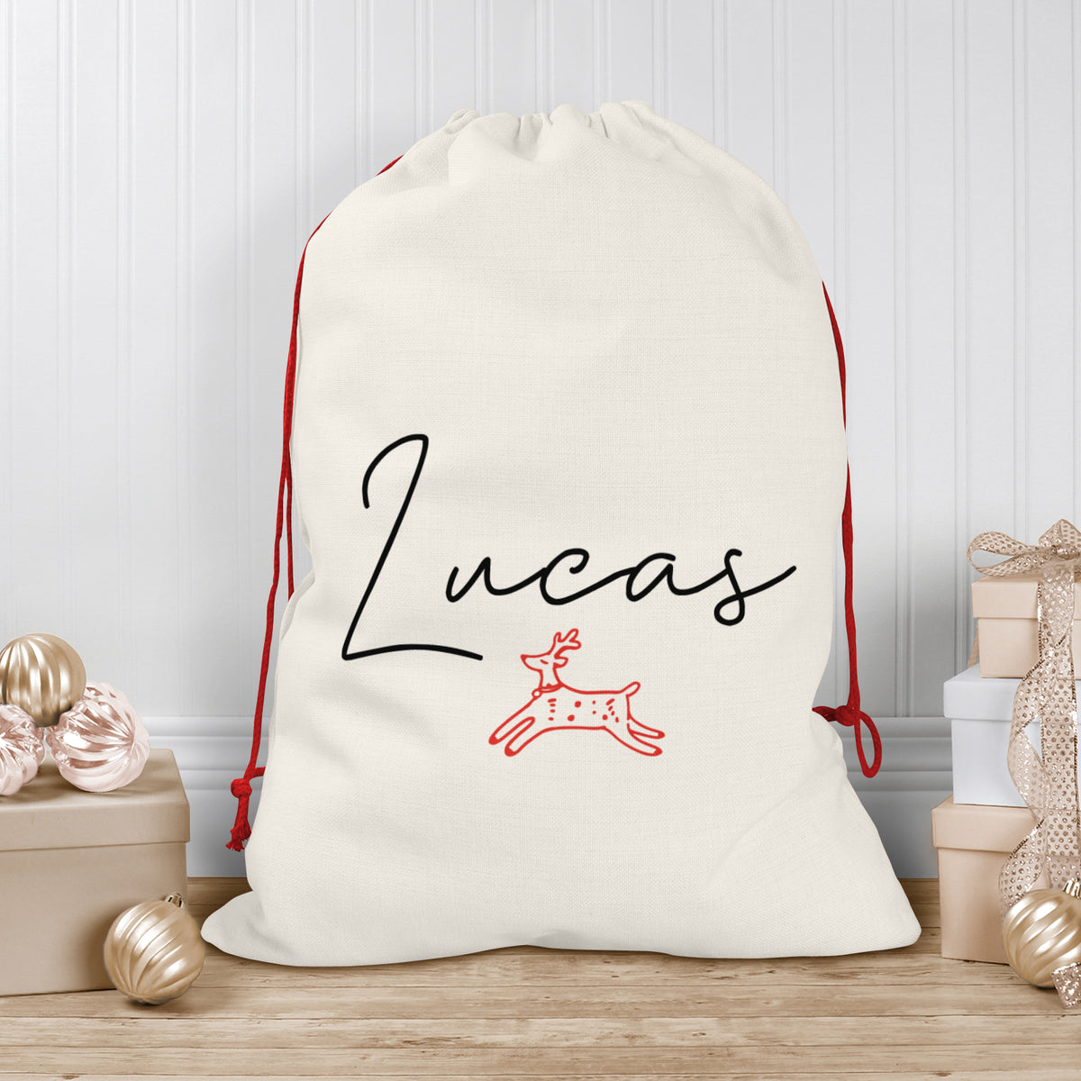Personalised Christmas Sack | Custom Christmas Stocking | Custom Santa Sack For Kids, Children's Christmas Sack - Handwritten Reindeer