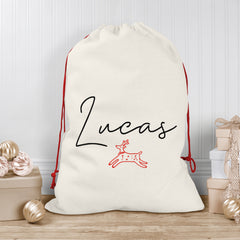 Personalised Christmas Sack | Custom Christmas Stocking | Custom Santa Sack For Kids, Children's Christmas Sack - Handwritten Reindeer
