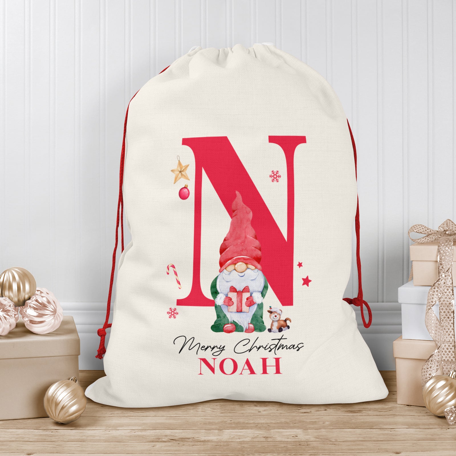 Personalised Christmas Sack | Custom Christmas Stocking | Custom Santa Sack For Kids, Children's Christmas Sack - Elf Initial