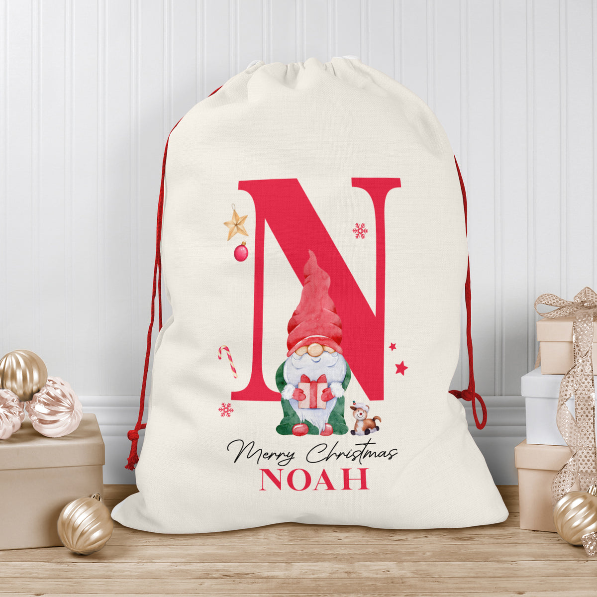 Personalised Christmas Sack | Custom Christmas Stocking | Custom Santa Sack For Kids, Children's Christmas Sack - Elf Initial