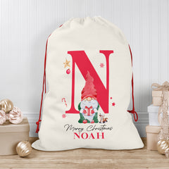 Personalised Christmas Sack | Custom Christmas Stocking | Custom Santa Sack For Kids, Children's Christmas Sack - Elf Initial