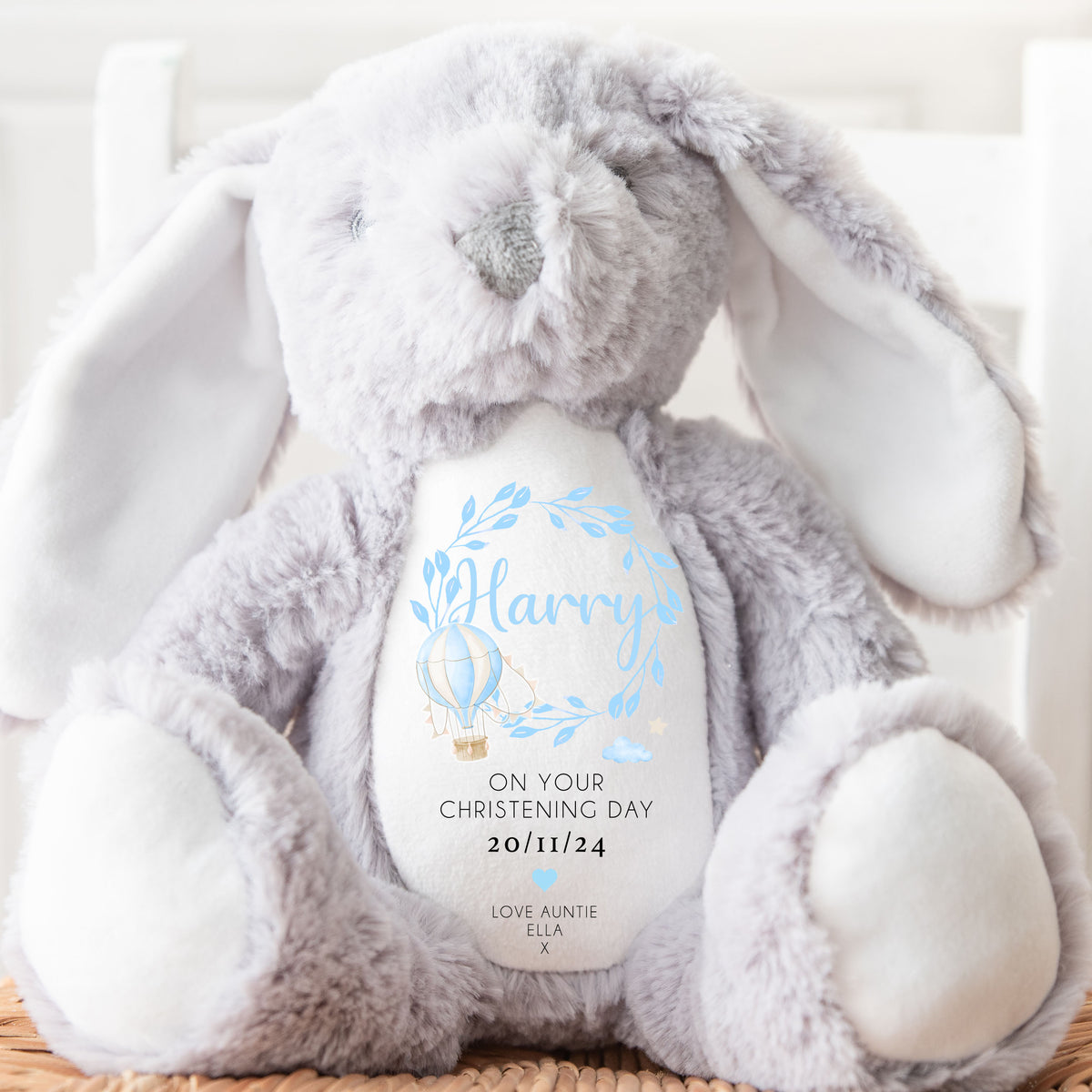 Personalised Teddy, Custom Christening Teddy | Keepsake | Personalised Christening Gift, Custom Baptism Gift | Baptism Teddy, Blue Balloon