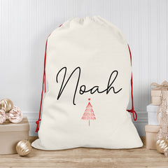 Personalised Christmas Sack | Custom Christmas Stocking | Custom Santa Sack For Kids, Children's Christmas Sack - Handwritten Tree