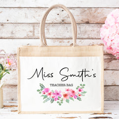 Thank You Teacher Gift, Personalised Teacher Bag | Personalised Teacher Gift, Teacher Present. End Of Term Gift, TA Gift - Floral Teacher