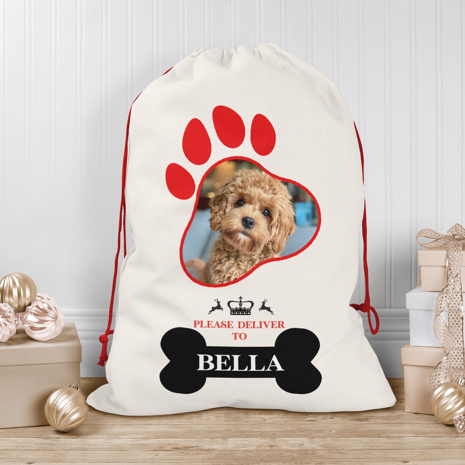 Personalised Christmas Sack for Dogs | Custom Pet Christmas Stocking | Dog Christmas Sacks, Personalised Pet Christmas Sacks | Paws Photo