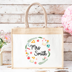 Thank You Teacher Gift, Personalised Teacher Bag | Personalised Teacher Gift, Teacher Present. End Of Term Gift, TA Gift - Teacher Wreath
