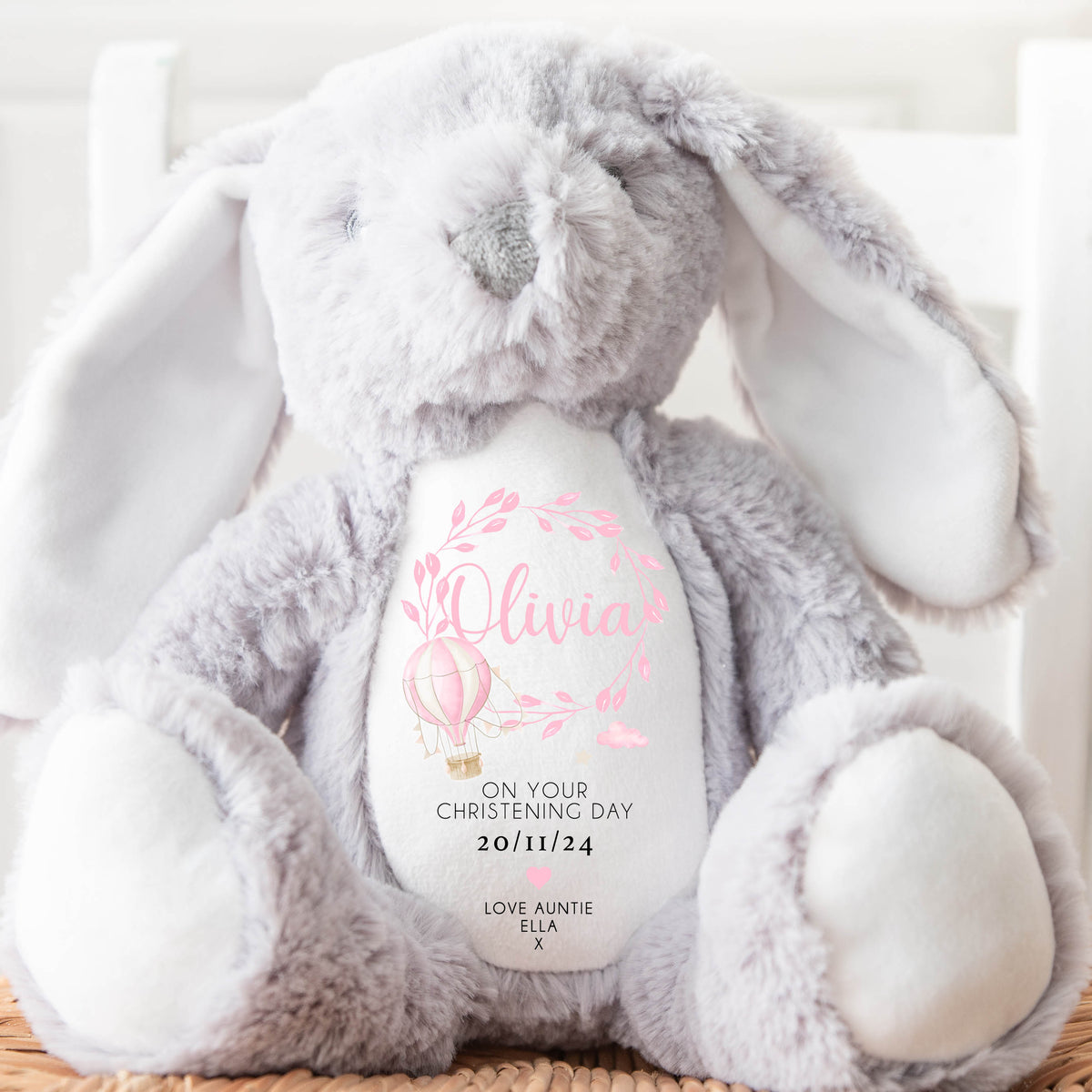 Personalised Teddy, Custom Christening Teddy | Keepsake | Personalised Christening Gift, Custom Baptism Gift | Baptism Teddy, Pink Balloon