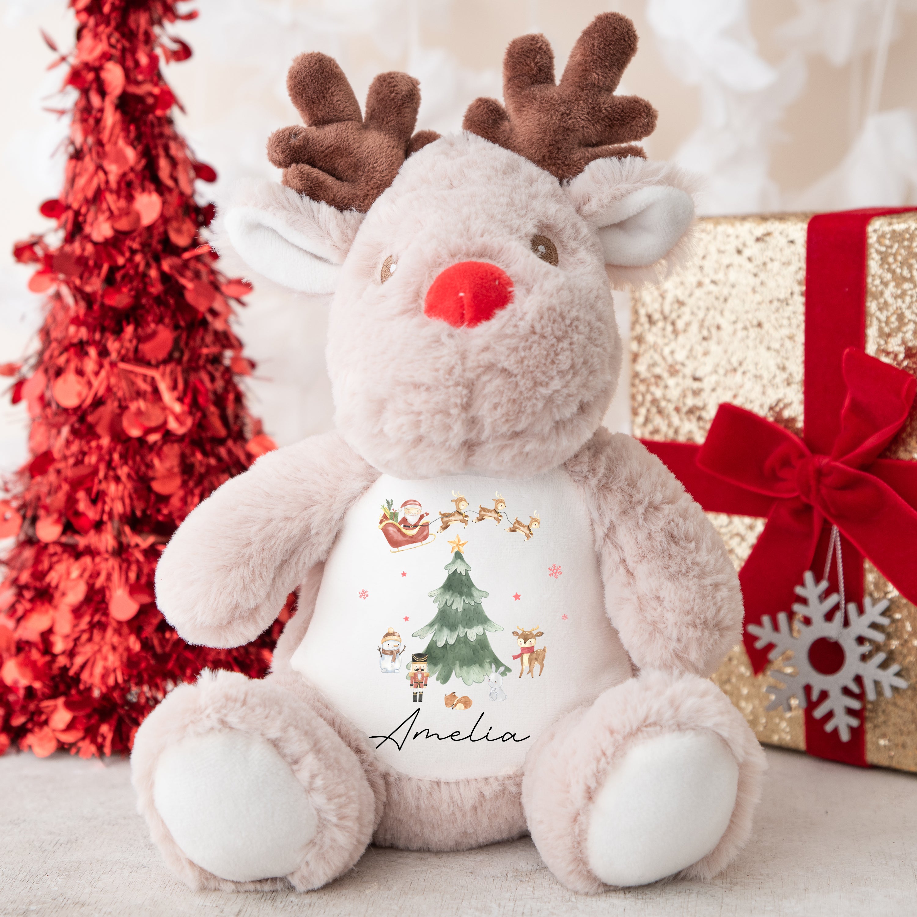 Personalised Christmas Teddy | Reindeer Teddy | Personalised Christmas Gift, Baby Christmas Kids, Children's Christmas Gift | Watercolour Christmas