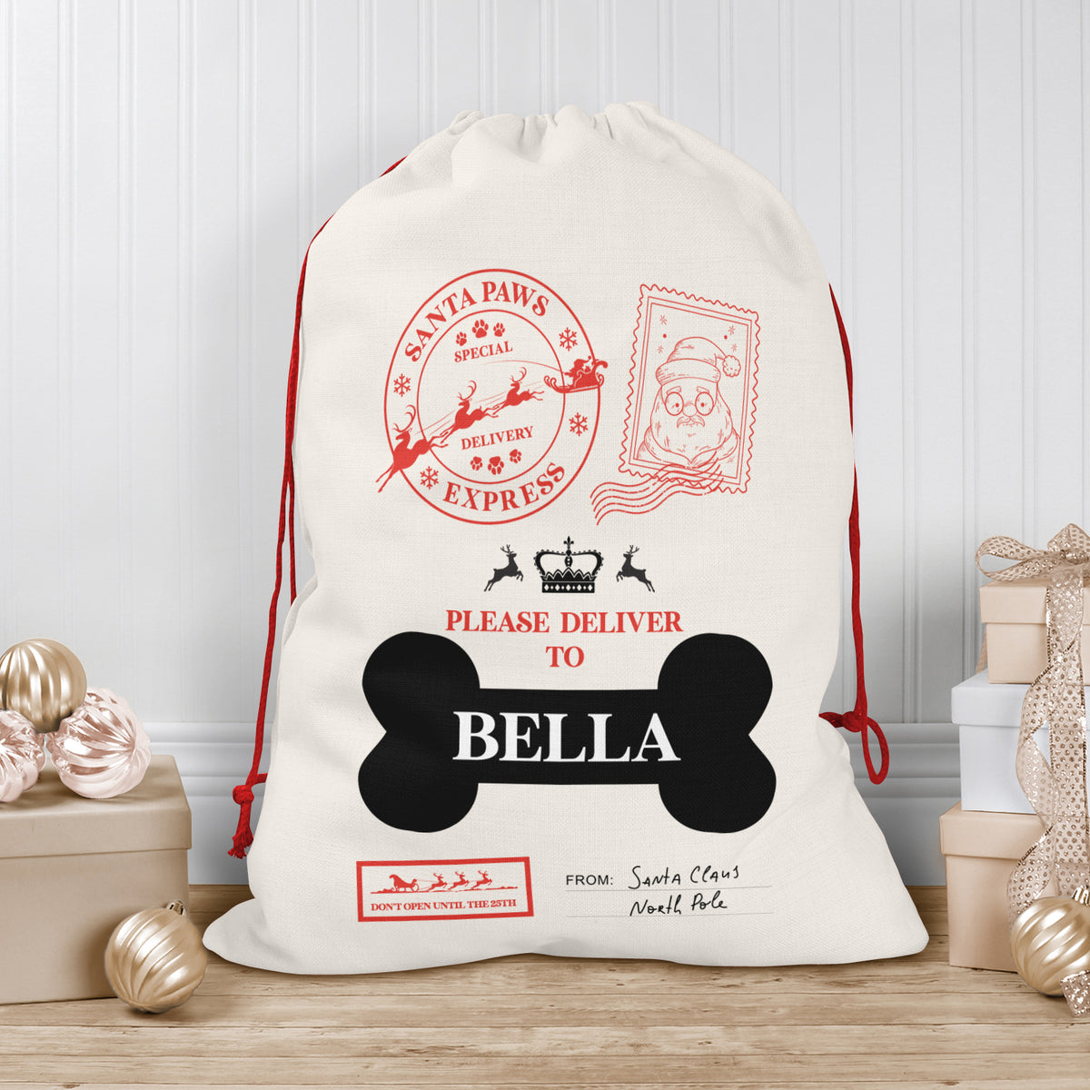 Peersonalised Christmas Sack for Dogs | Custom Pet Christmas Stocking | Dog Christmas Sacks, Personalised Pet Christmas Sacks | Paw Postal
