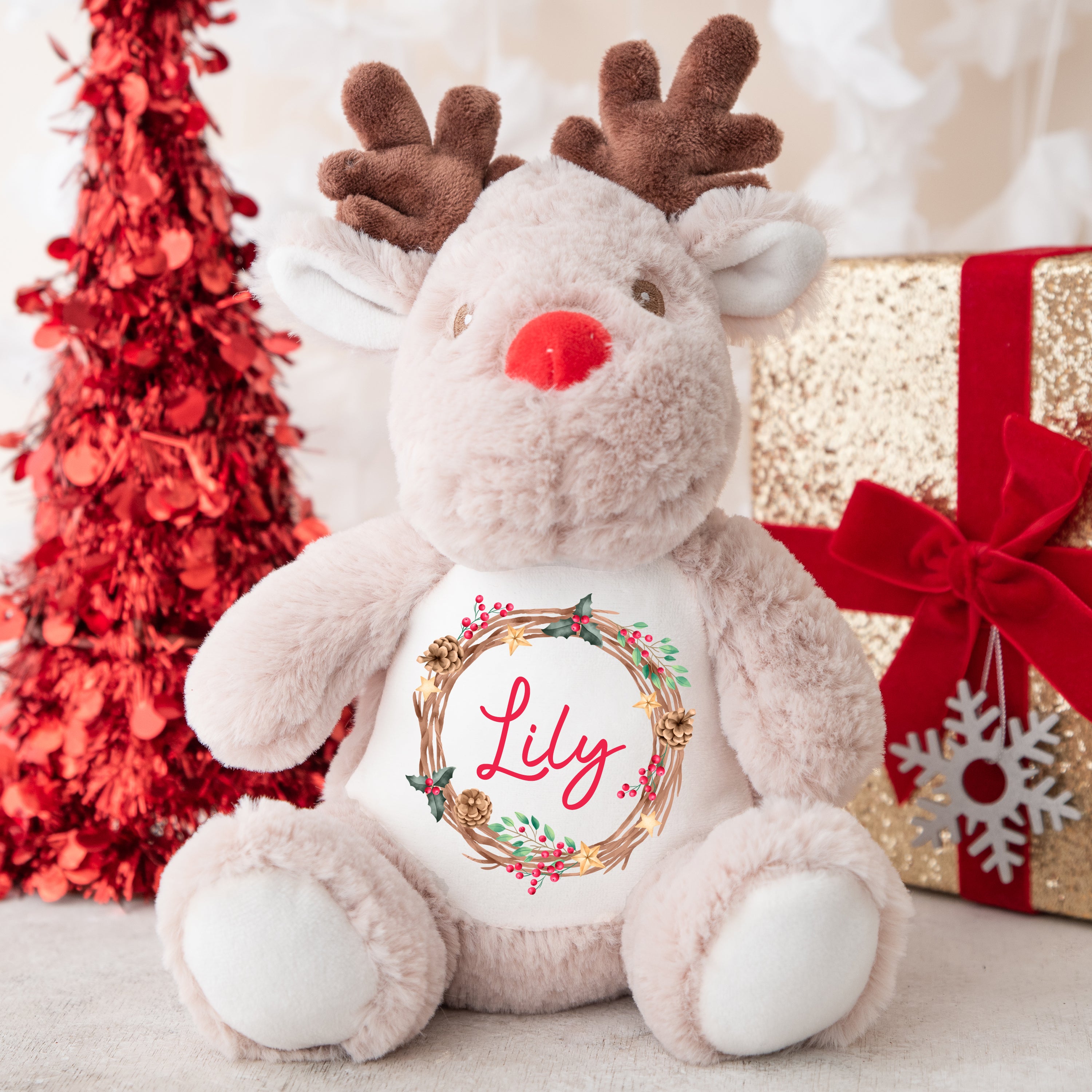 Personalised Christmas Teddy | Reindeer Teddy | Personalised Christmas Gift, Baby Christmas Kids, Children's Christmas Gift | Christmas Wreath