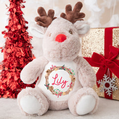 Personalised Christmas Teddy | Reindeer Teddy | Personalised Christmas Gift, Baby Christmas Kids, Children's Christmas Gift | Christmas Wreath