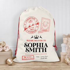 Personalised Christmas Sack | Custom Christmas Stocking | Custom Santa Sack For Kids, Children's Christmas Sack - Postal