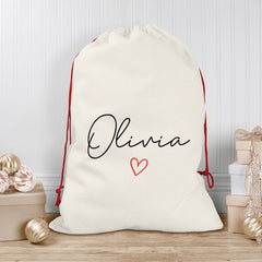 Personalised Christmas Sack | Custom Christmas Stocking | Custom Santa Sack For Kids, Children's Christmas Sack - Handwritten Heart
