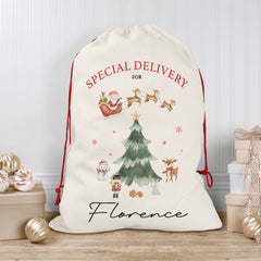 Personalised Christmas Sack | Custom Christmas Stocking | Custom Santa Sack For Kids, Children's Christmas Sack - Watercolour Christmas