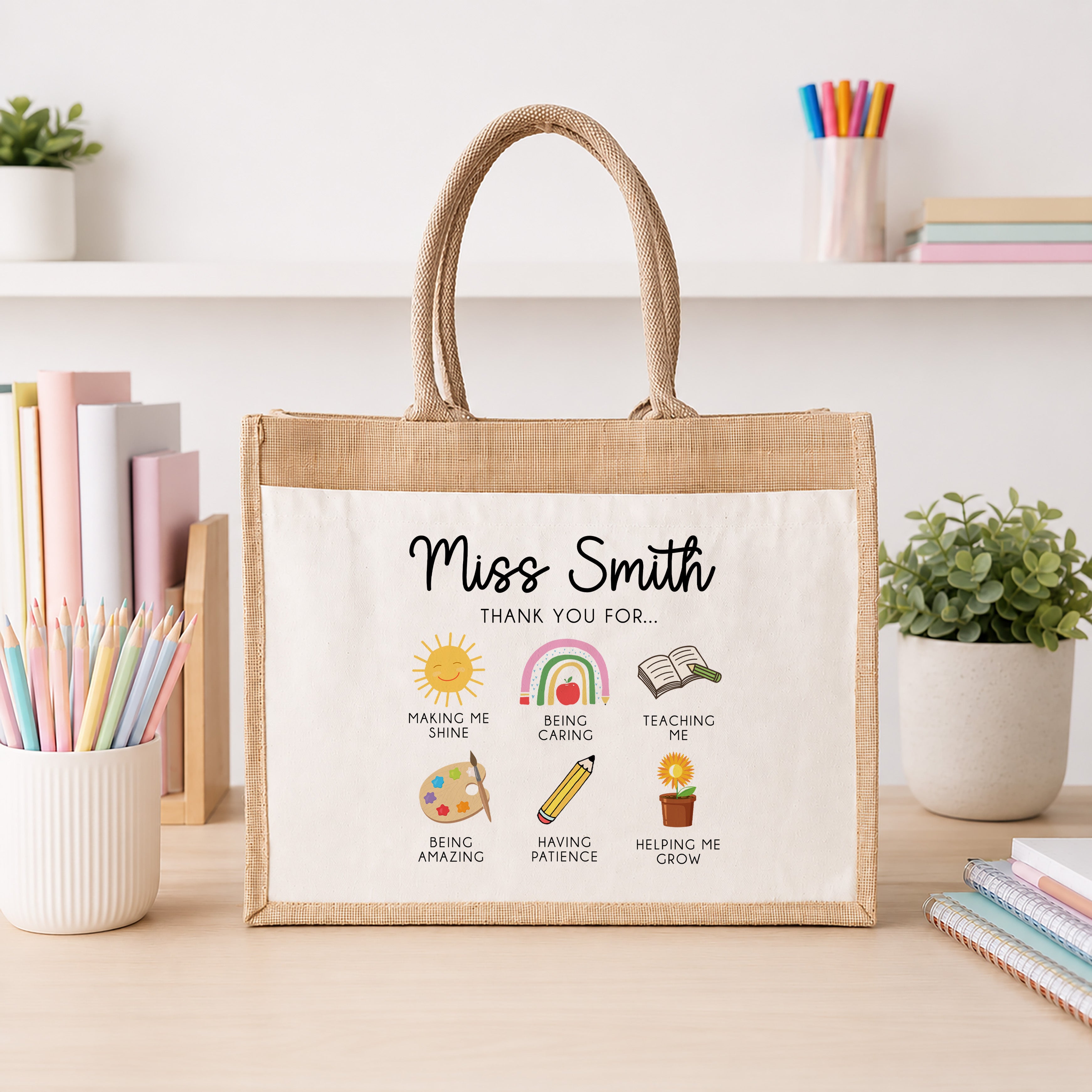 Thank You Teacher Gift, Personalised Teacher Bag | Personalised Teacher Gift, Teacher Present. End Of Term Gift, TA Gift - Teacher Wreath