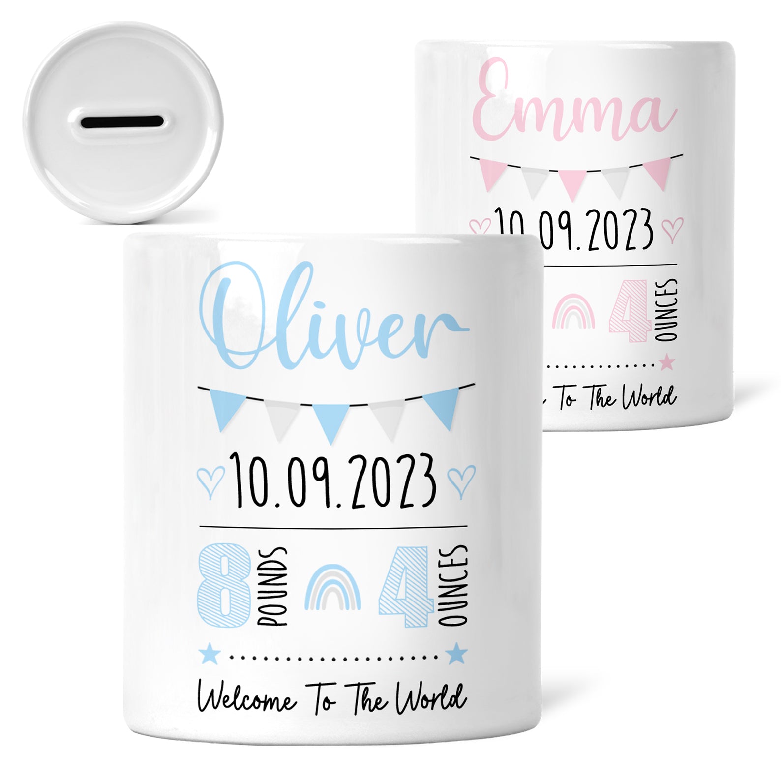 Personalised Children's Money Box | Custom Newborn Gift | Newborn Facts | Welcome to The World | Custom New Baby Keepsake Gift
