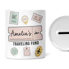 Personalised Adventure Fund Money Box | Add A Name | Ticket Adventure Fund | Traveler's Gift | Travel Savings | Holiday Savings