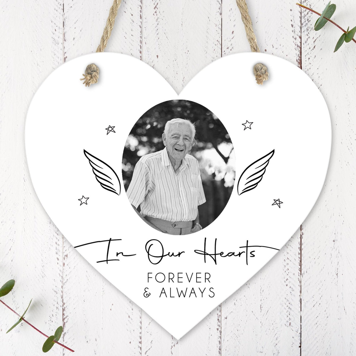Personalised Memorial Sign | Wooden Heart Sign | Remembrance Gift | Memorial Keepsake, Memory Gift, Bereavement Gift - Angel Wings