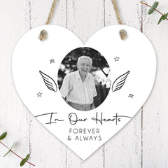 Personalised Memorial Sign | Wooden Heart Sign | Remembrance Gift | Memorial Keepsake, Memory Gift, Bereavement Gift - Angel Wings
