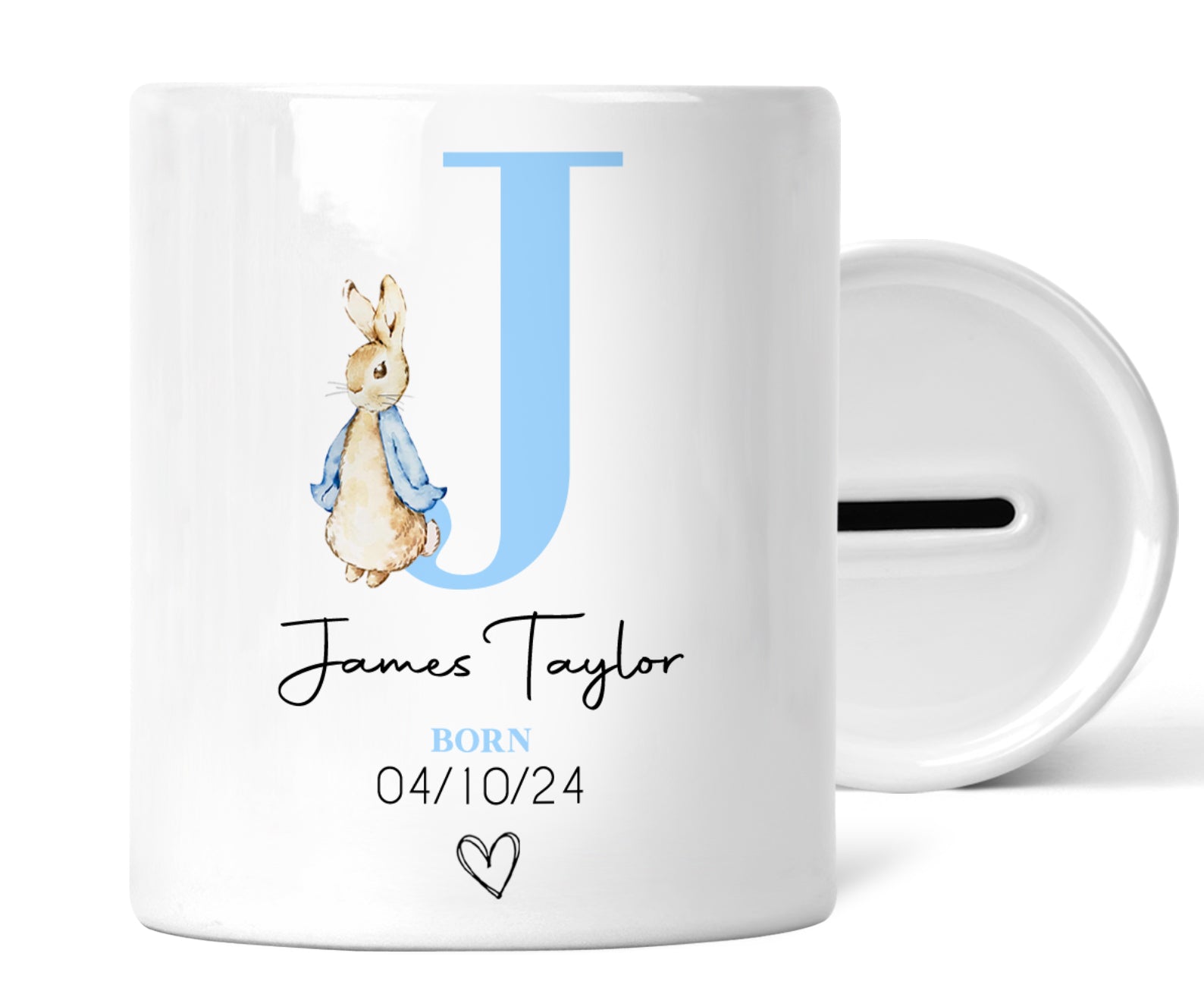 Personalised Newborn Money Box | Personalised New Baby Gift, Newborn Gift, New Baby Keepsake | Gift for New Baby, Blue Bunny