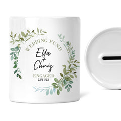 Personalised Wedding Fund Money Box | Add Names and Date | Floral Wedding Wreath | Engagement Gift, Fiancé Gift | Wedding Savings | Engagement Gift
