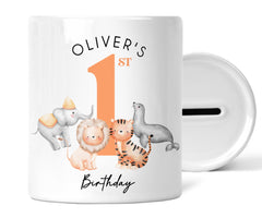 Personalised 1st Birthday Money Box | Personalised 1st Birthday Gift, First Birthday Gift, First Birthday Money Box | 1st Birthday Safari