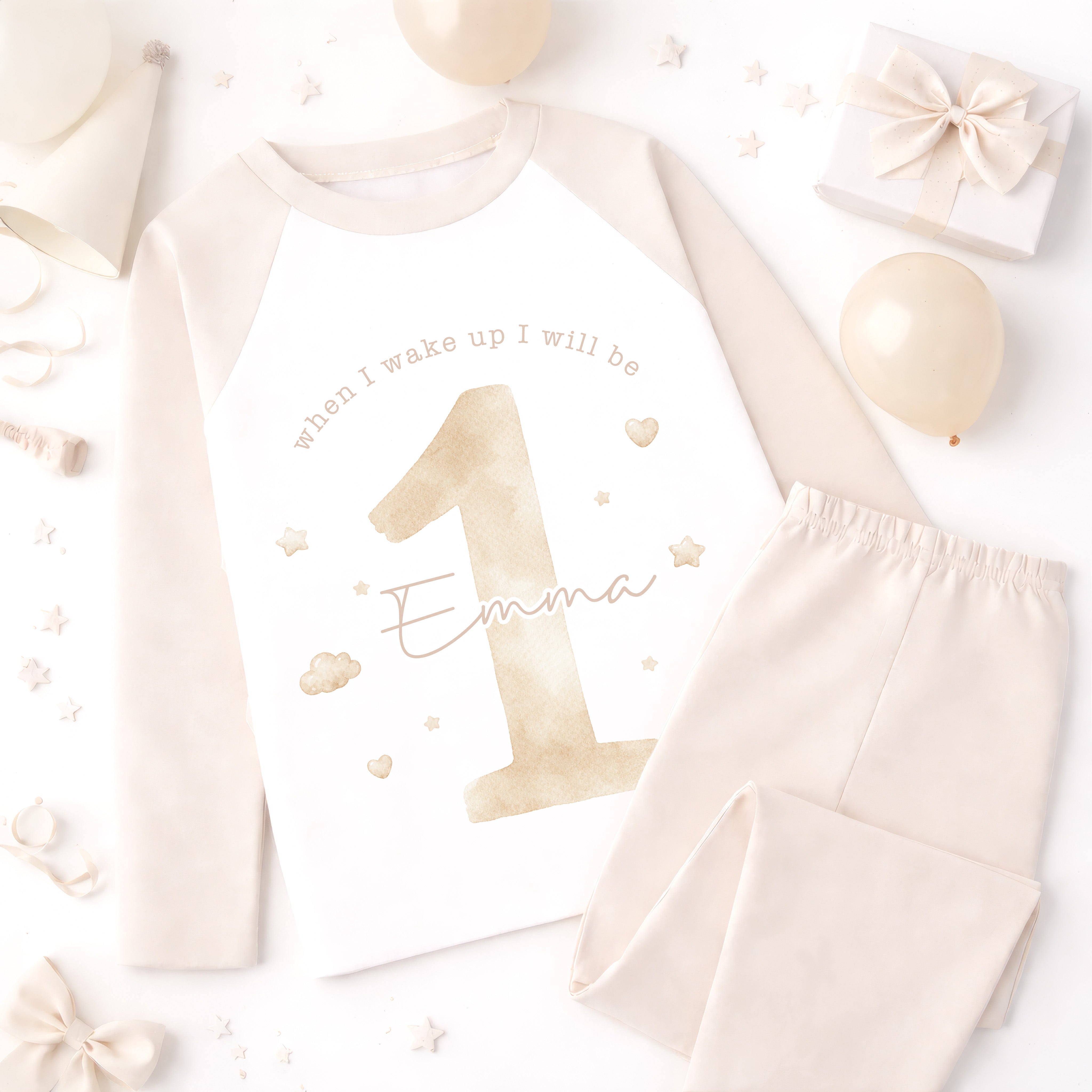 Personalised 1st Birthday Pyjamas, First Bib | Watercolour | When I Wake Up I Will Be 1, Girls 1st Birthday Pyjamas, Boys 1st Birthday Pyjamas