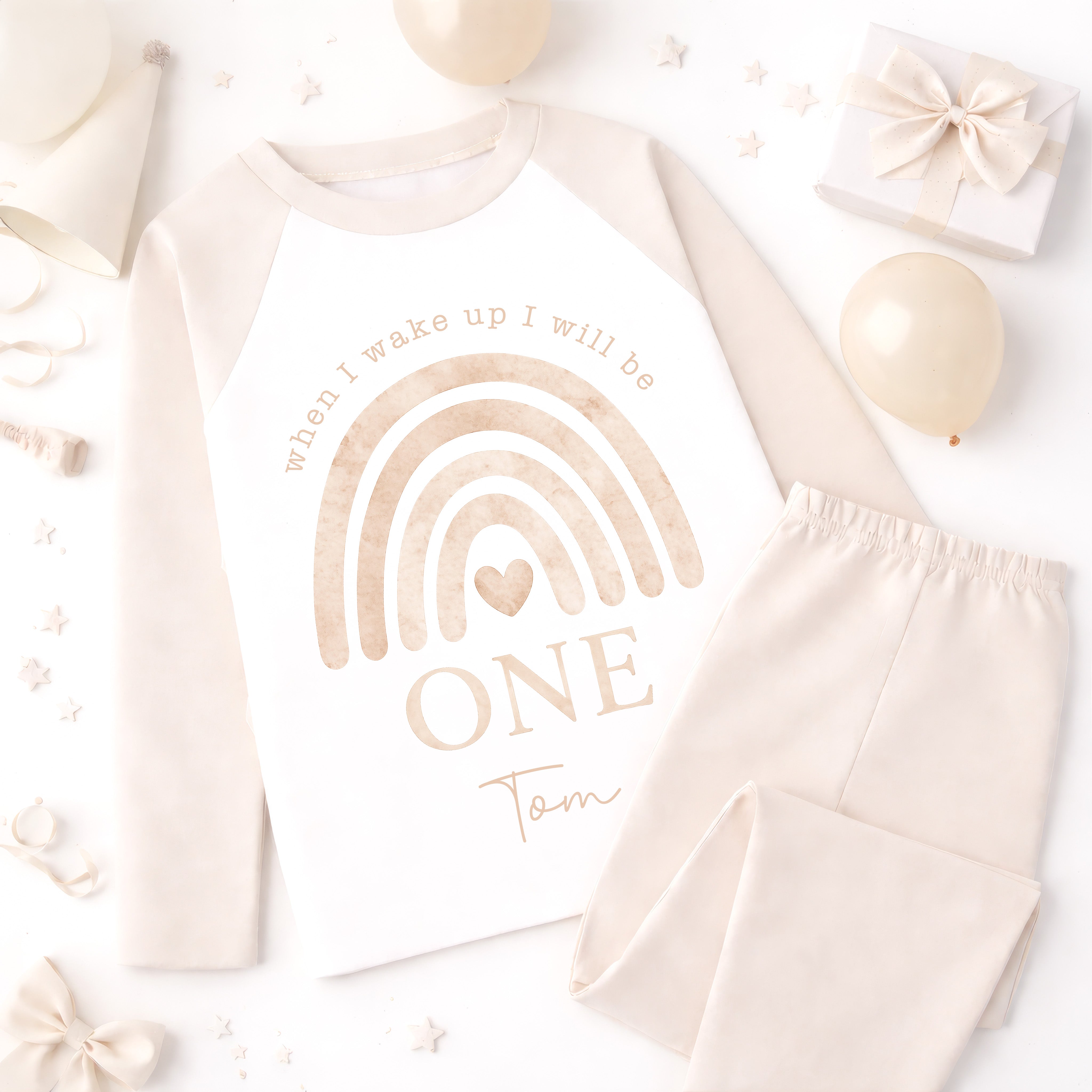 Personalised 1st Birthday Pyjamas, First Bib | Rainbow | When I Wake Up I Will Be 1, Girls 1st Birthday Pyjamas, Boys 1st Birthday Pyjamas