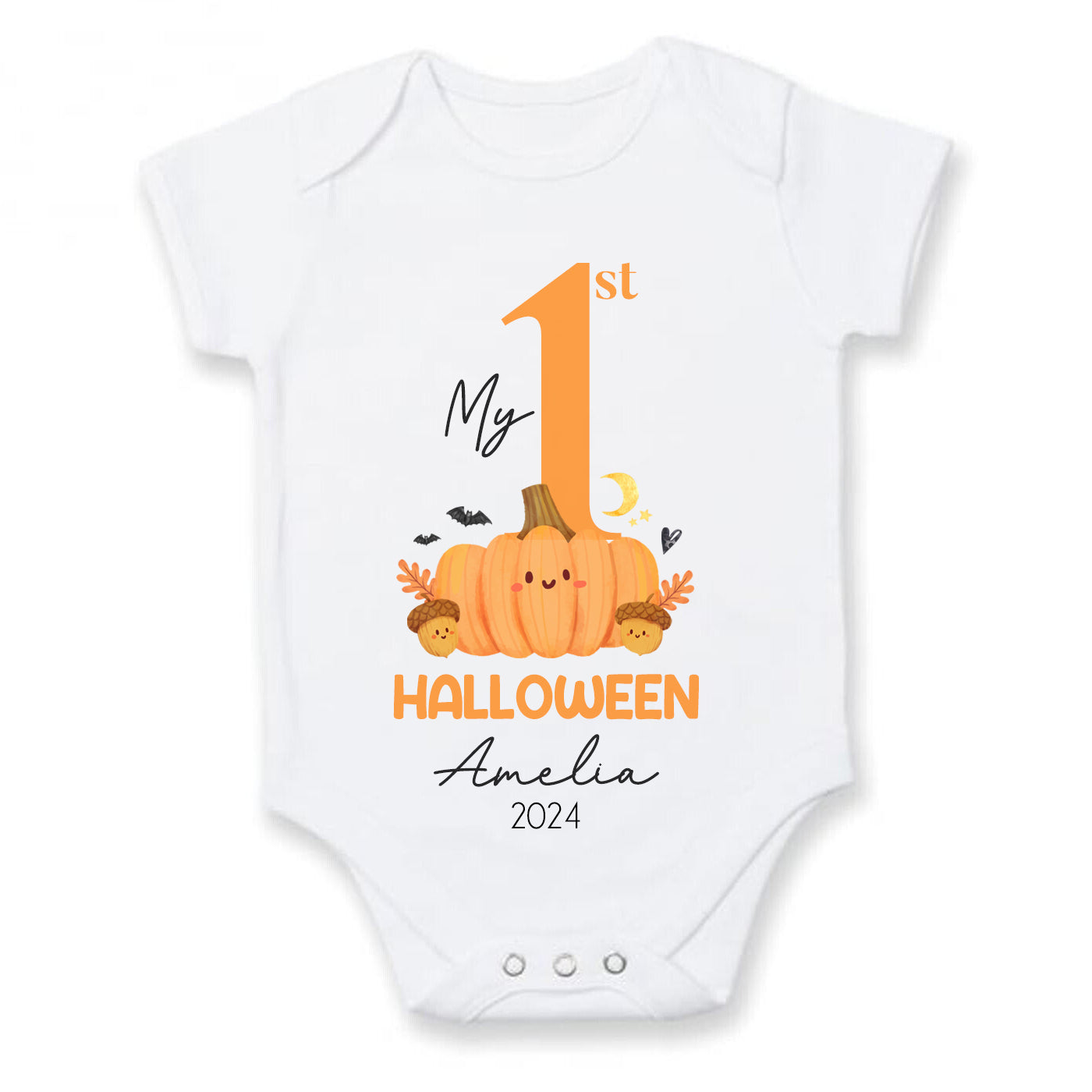 Baby's 1st Halloween | Personalised Halloween Baby Grow | Number 1 | First Halloween Baby Bib, Baby Halloween Gift