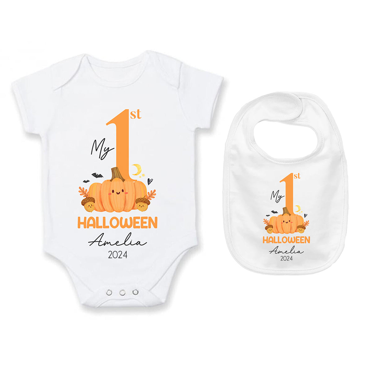 Baby's 1st Halloween | Personalised Halloween Baby Grow | Number 1 | First Halloween Baby Bib, Baby Halloween Gift