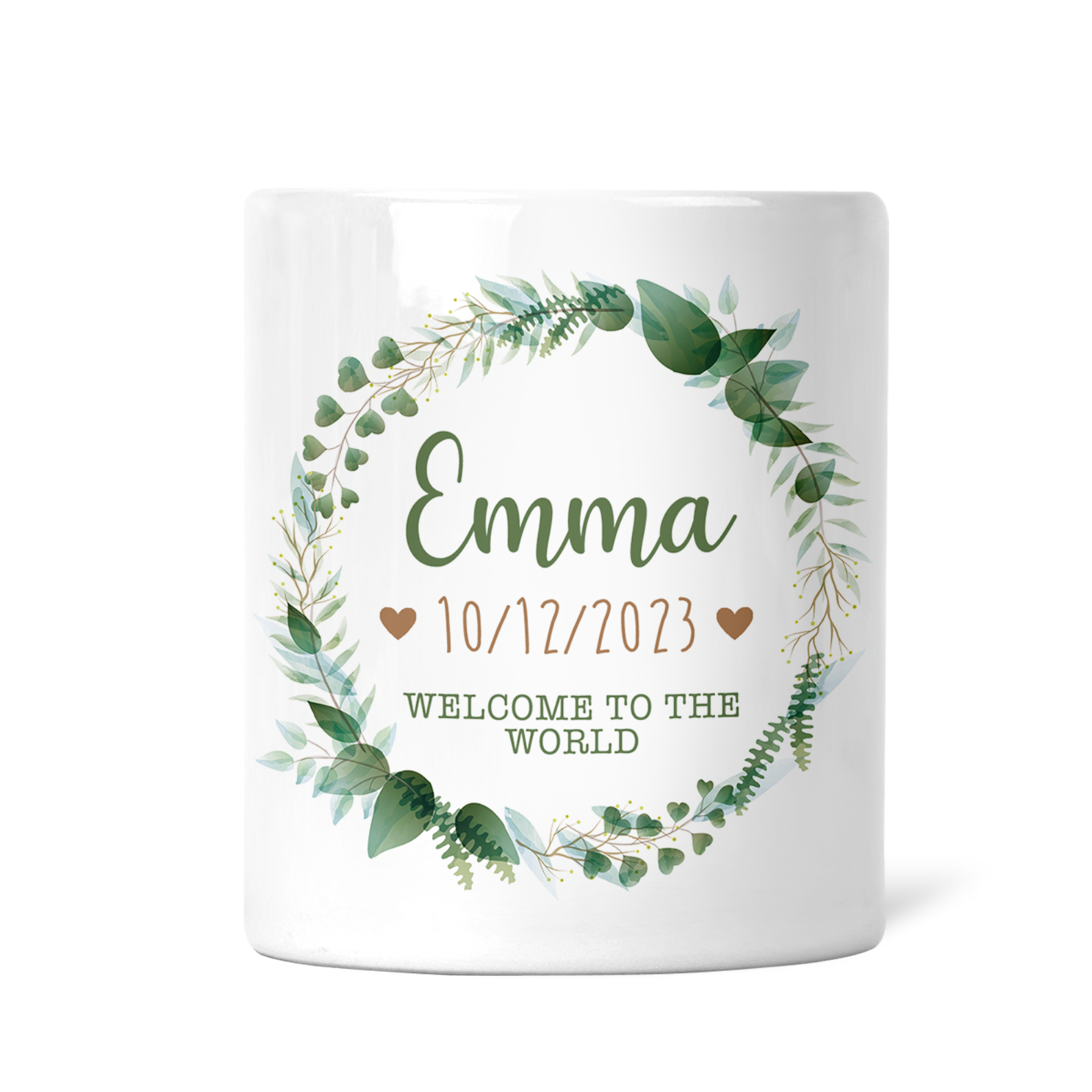 Personalised Children's Money Box | Custom Newborn Gift | Wreath Add A Name & Date | Welcome to The World | Custom New Baby Keepsake Gift