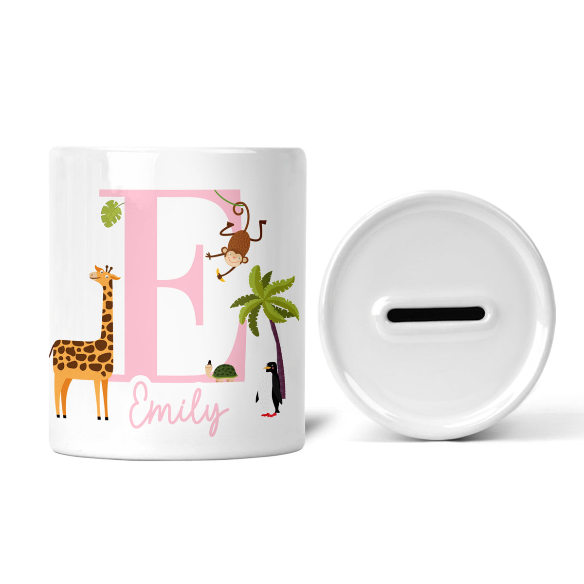 Personalised Children's Money Box | Zoo Animals | Large Initial, Add A Name | Personalised Kids Gift | New Baby Gift | Gift for Boys & Girls