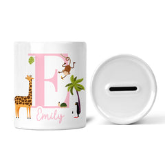 Personalised Children's Money Box | Zoo Animals | Large Initial, Add A Name | Personalised Kids Gift | New Baby Gift | Gift for Boys & Girls