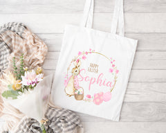 Personalised Easter Bag | Wreath Pink or Blue | Personalised Easter Tote, Custom Easter Hunt Bag, Personalised Easter Gift, Easter Basket