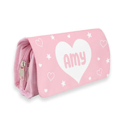 Personalised Children’s Pencil Case | Pencil Case for Girls, Pencil Case for Boys - Back to School | Custom Kids Pencil Case - Pink Hearts