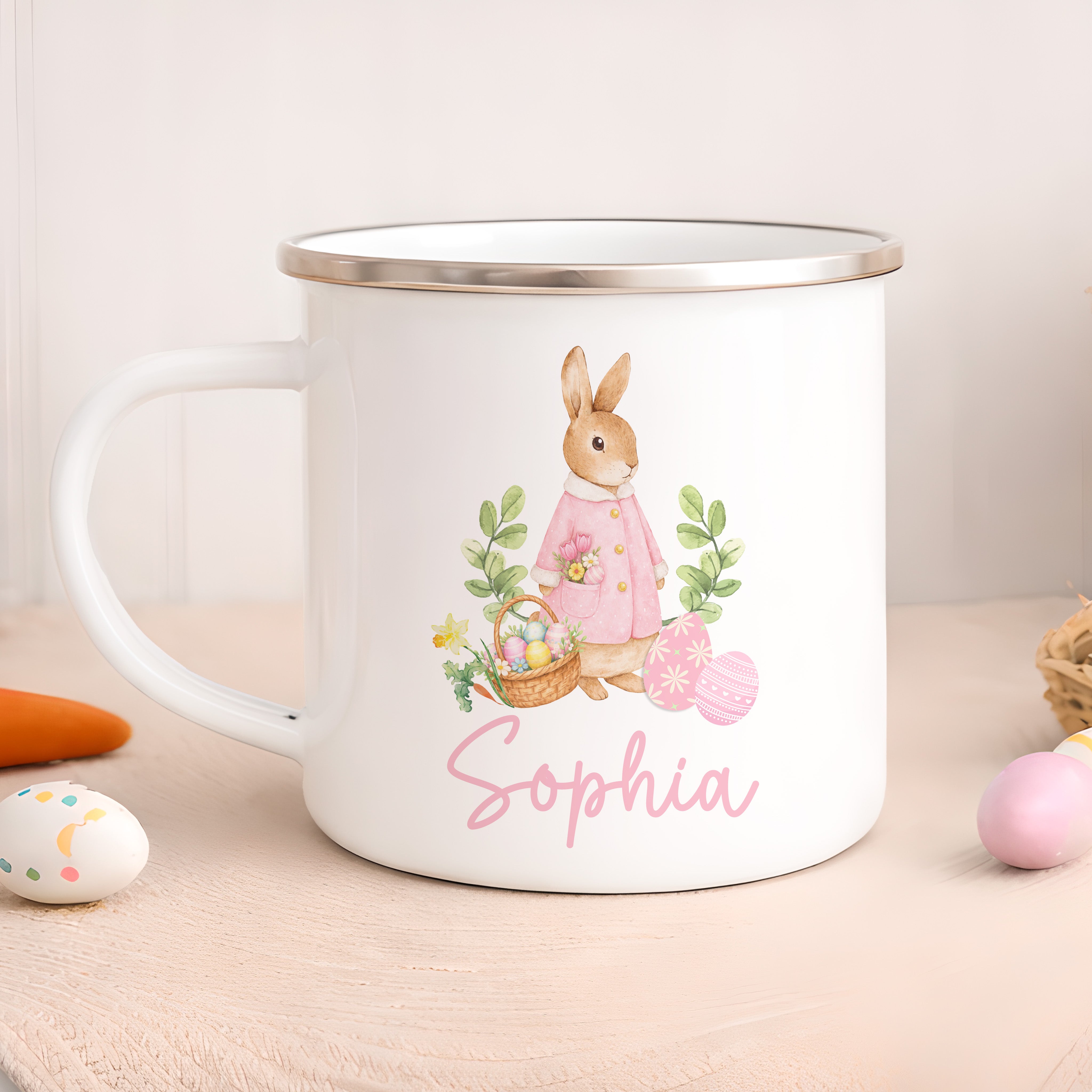 Personalised Easter Mug | Enamel Pink or Blue | Personalised Easter Gift, Custom Easter Gifts, Easter Present, Children’s Easter