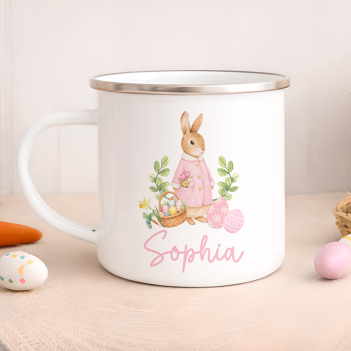 Personalised Easter Mug | Enamel Pink or Blue | Personalised Easter Gift, Custom Easter Gifts, Easter Present, Children’s Easter