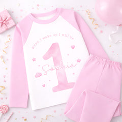 Personalised 1st Birthday Pyjamas, First Bib | Watercolour | When I Wake Up I Will Be 1, Girls 1st Birthday Pyjamas, Boys 1st Birthday Pyjamas