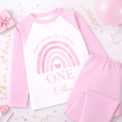 Personalised 1st Birthday Pyjamas, First Bib | Rainbow | When I Wake Up I Will Be 1, Girls 1st Birthday Pyjamas, Boys 1st Birthday Pyjamas