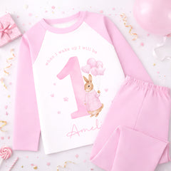 Personalised 1st Birthday Pyjamas, First Bib | Bunny | When I Wake Up I Will Be 1, Girls 1st Birthday Pyjamas, Boys 1st Birthday Pyjamas