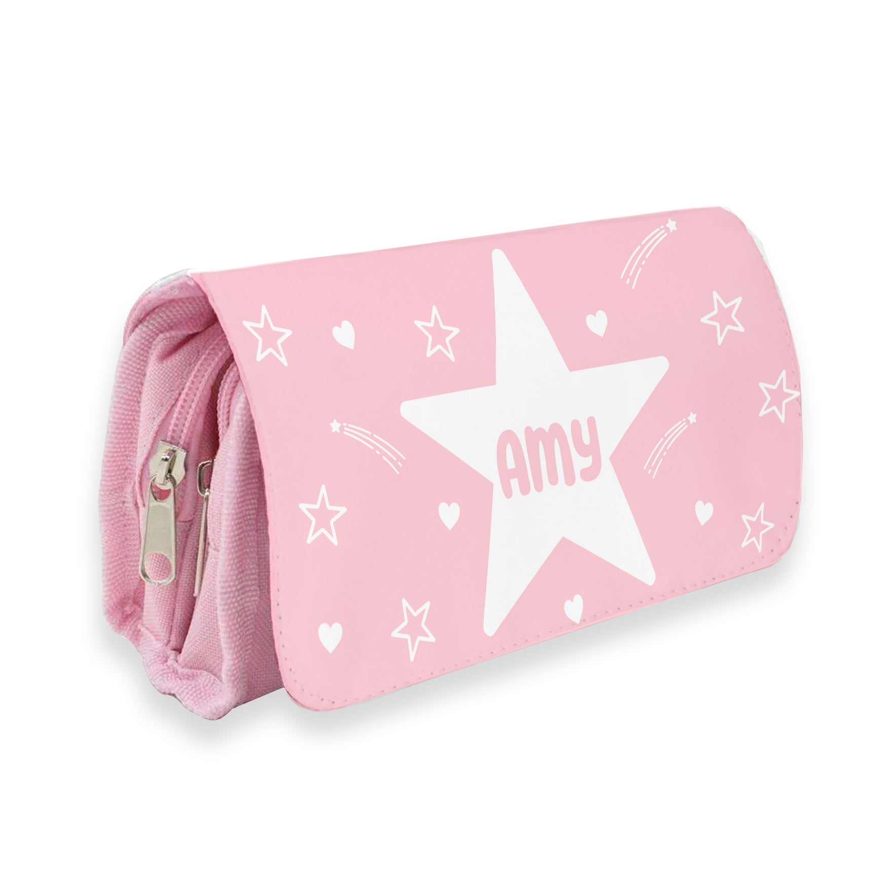 Personalised Children’s Pencil Case | Pencil Case for Girls, Pencil Case for Boys - Back to School | Custom Kids Pencil Case - Pink Stars